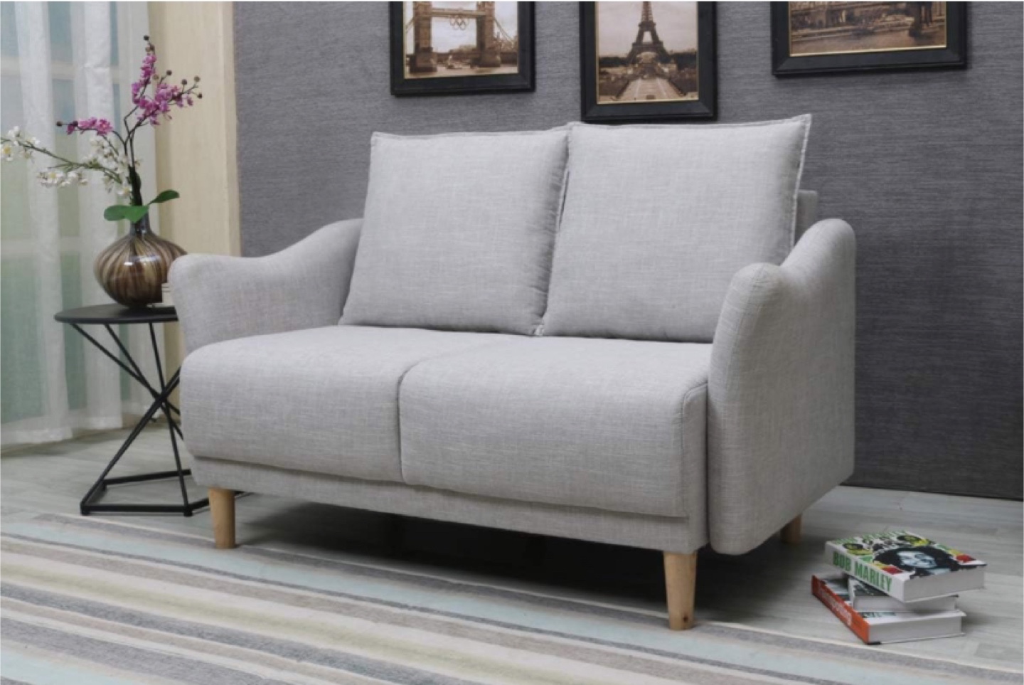Light Grey Linen Loveseat Sofa - 2 seater