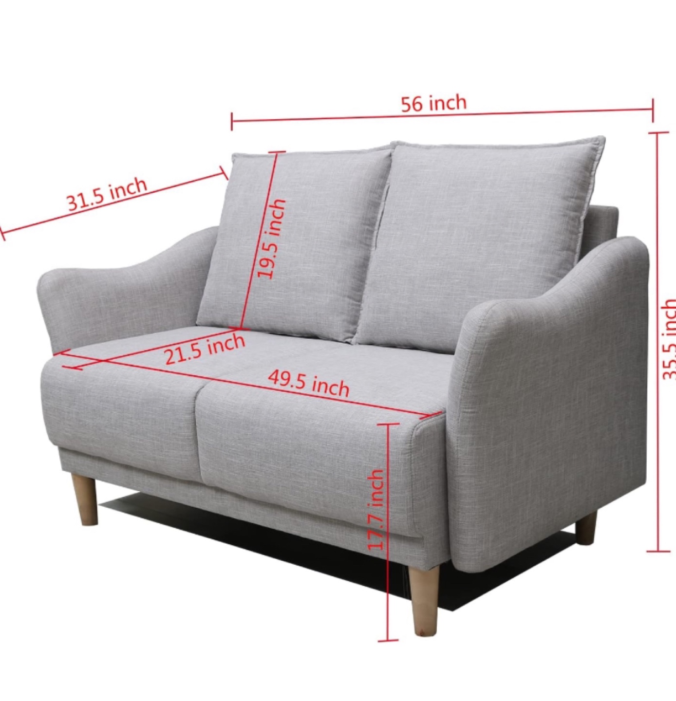 Light Grey Linen Loveseat Sofa - 2 seater - photo 2