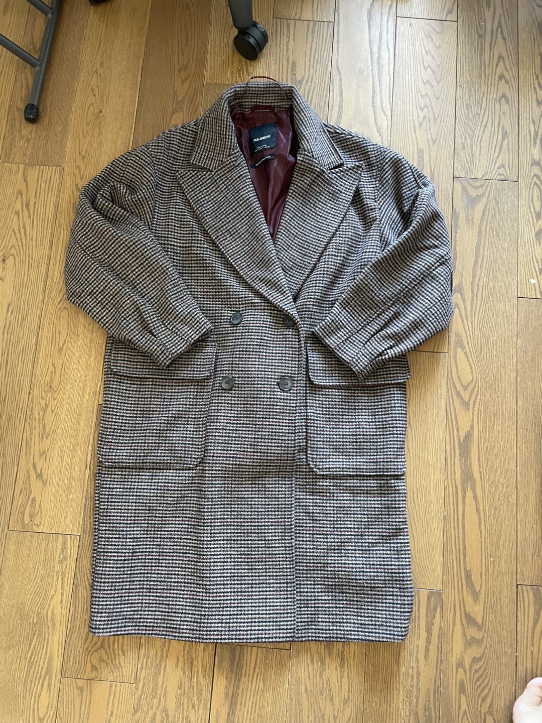 Pull&Bear Women's Double-Breasted Houndstooth Coat