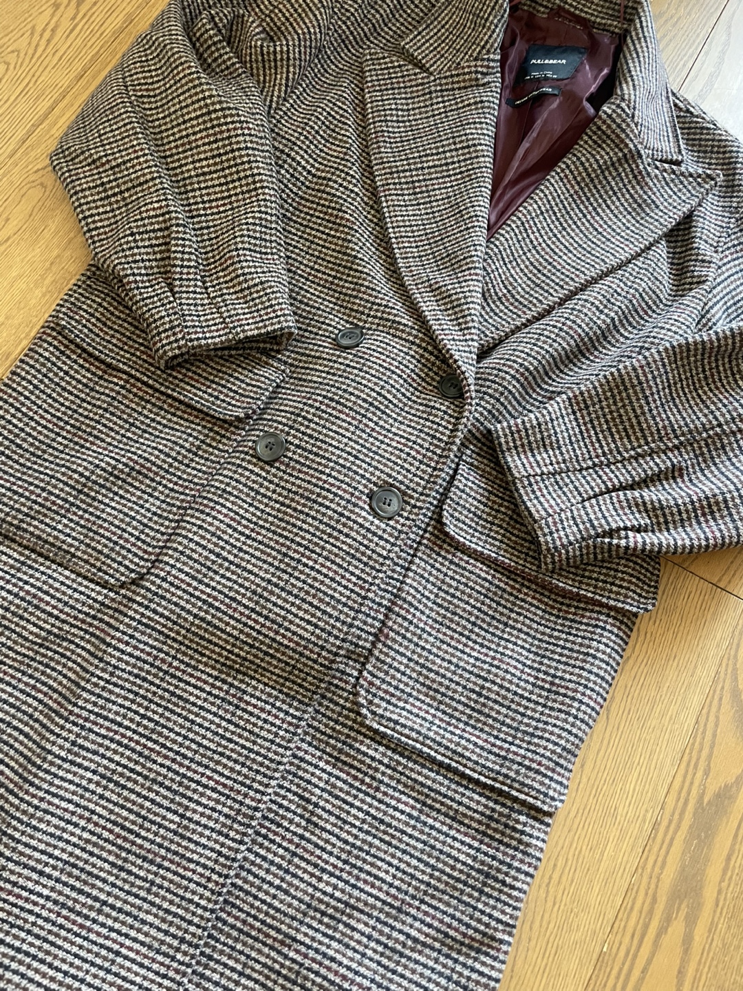 Pull&Bear Women's Double-Breasted Houndstooth Coat - photo 2