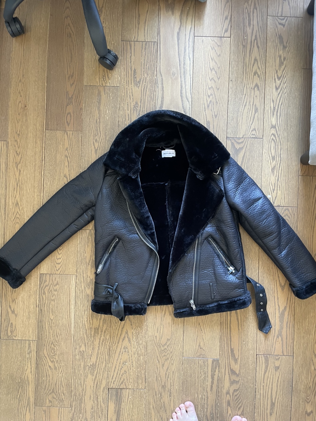 For The Republic Black Faux Leather Aviator Jacket - XS - photo 2