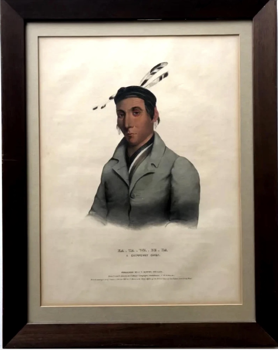 Antique 1841 Lithograph Print of a Chippewa Chief by J.T. Bowen - photo 4