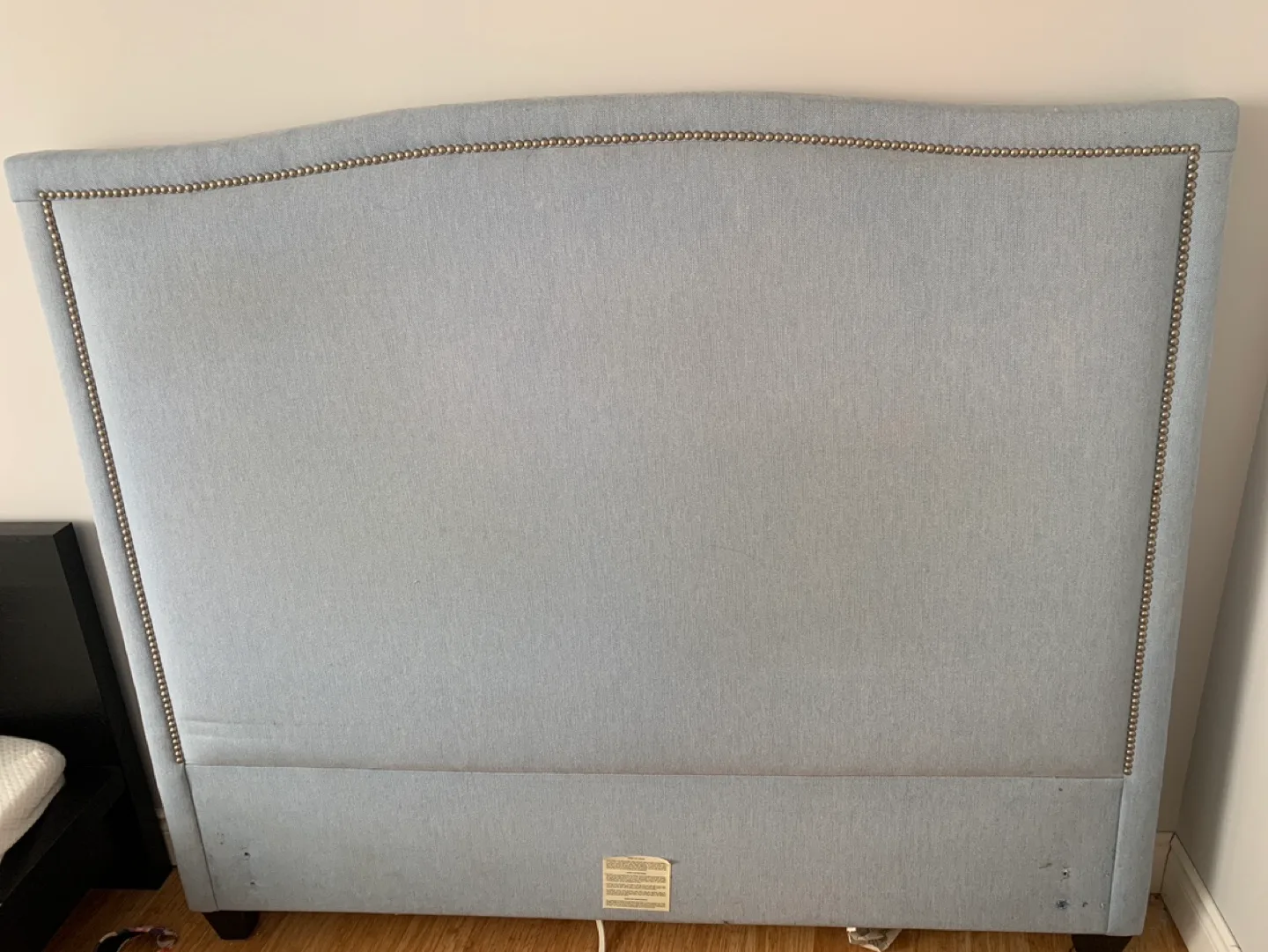 Queen Headboard, Light Blue Fabric, Nailhead Trim thumbnail