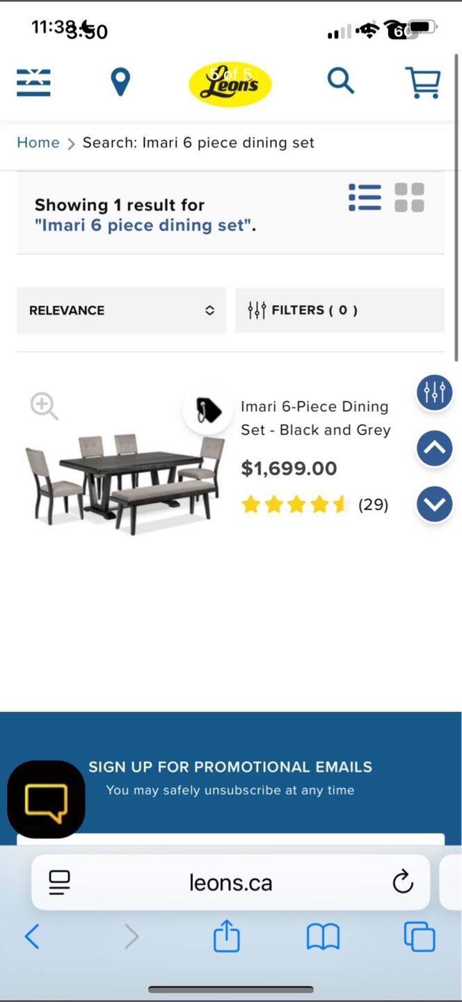 Imari 6-Piece Dining Set - Black and Grey