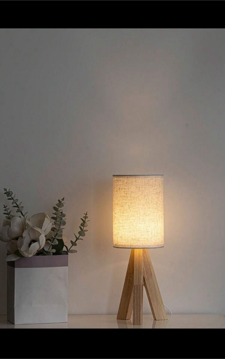 Wooden Tripod Table Lamp with Linen Shade - photo 3