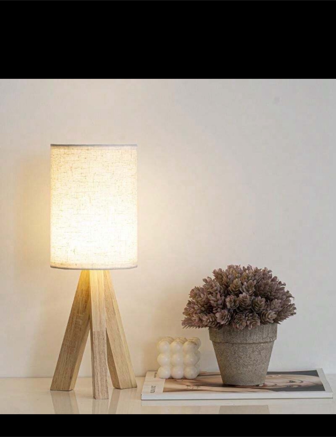 Wooden Tripod Table Lamp with Linen Shade - photo 2