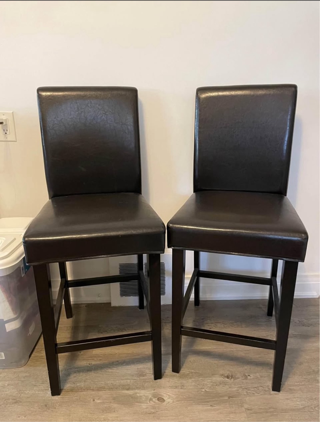 Pair of Brown Leather Counter Height Stools