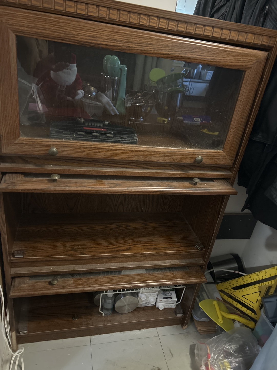 Wooden bookcase with glass doors