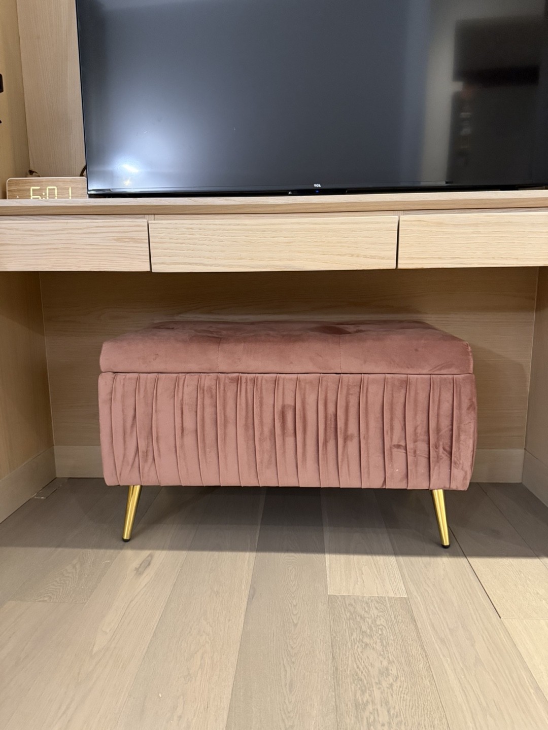 Pink Velvet Storage Ottoman with Gold Legs - photo 2