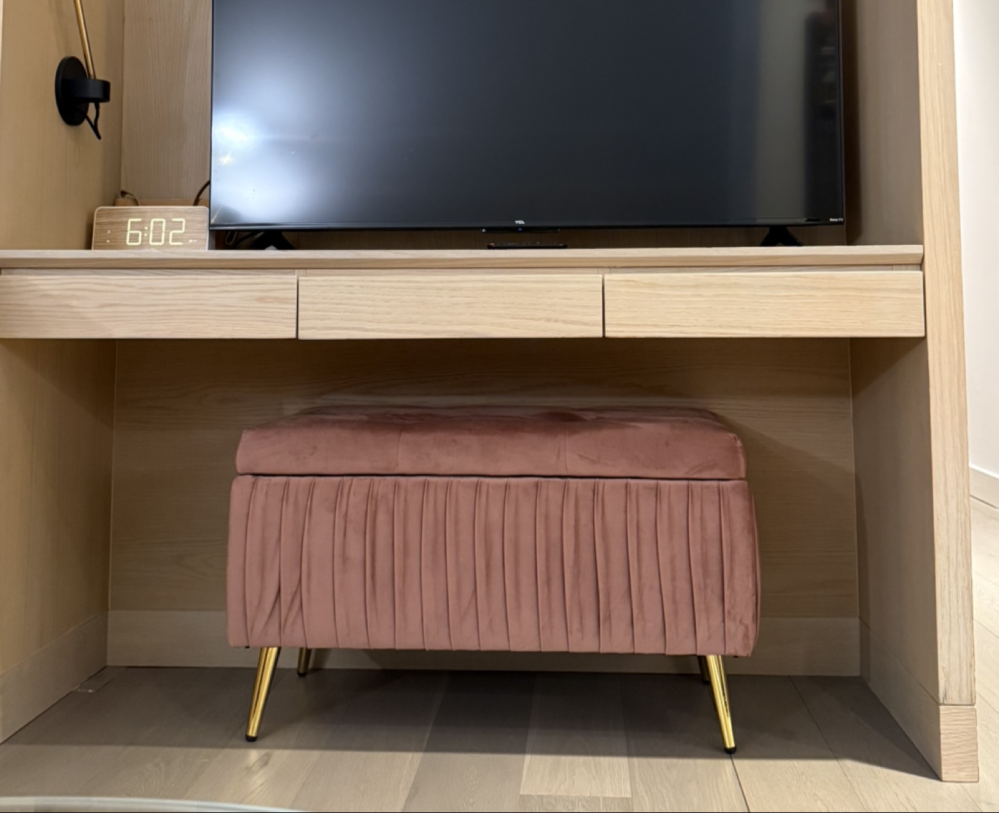 Pink Velvet Storage Ottoman with Gold Legs