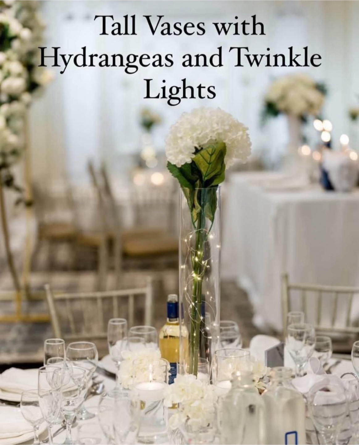 4 Tall Cylinder Glass Vase with Hydrangeas and Twinkle Lights