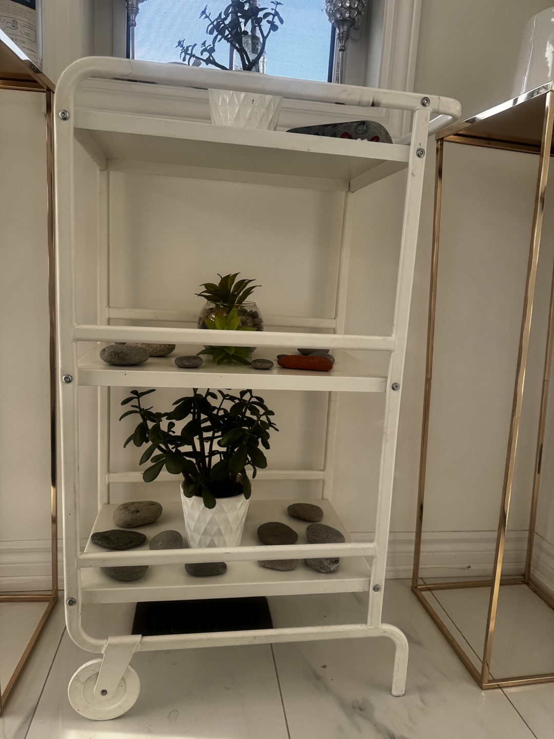 White Metal Rolling Cart with Three Shelves - photo 3