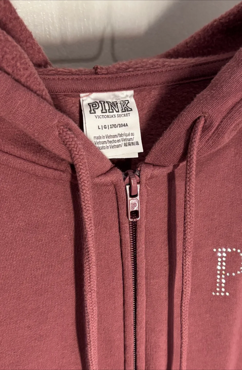 PINK Victoria's Secret Bling Logo Zip Cozy Hoodie Size Large image indicator(3)