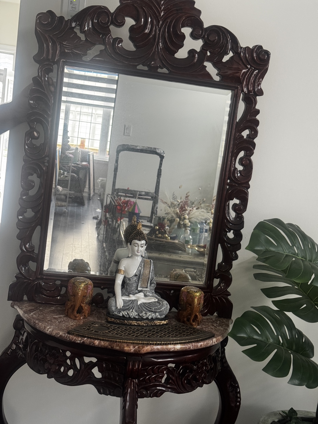Ornate Wooden Console Table with Mirror - photo 4