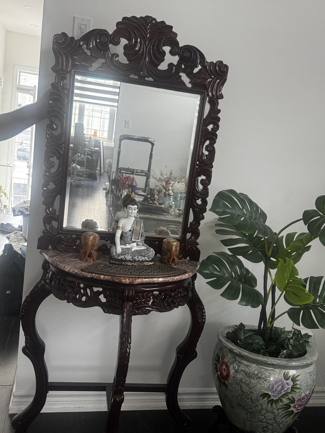 Ornate Wooden Console Table with Mirror - photo 2