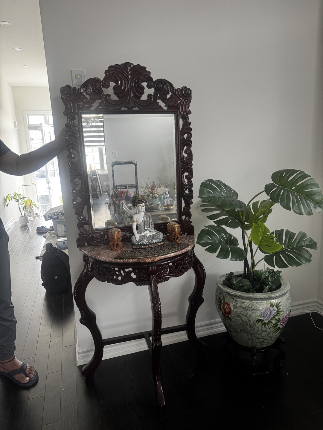 Ornate Wooden Console Table with Mirror