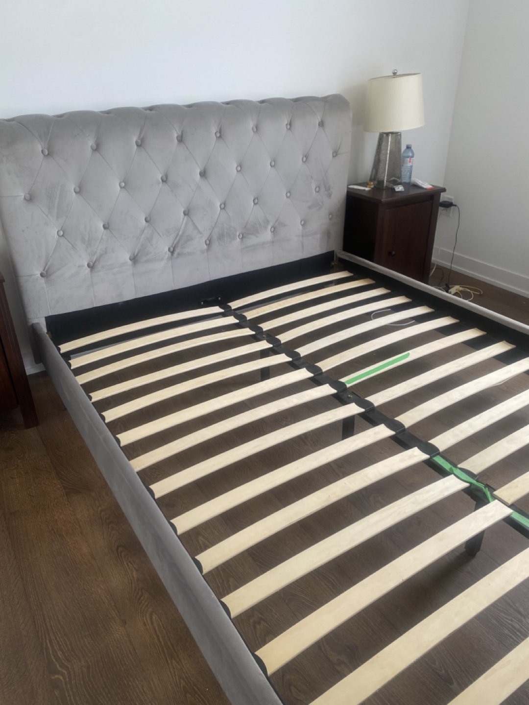 Grey Velvet Queen Sleigh Bed Frame with Slats - photo 4