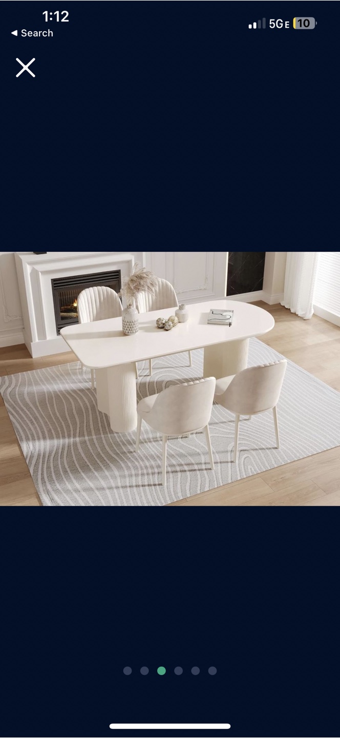 5-Piece Dining Set: White Table and Four Beige Chairs - photo 3