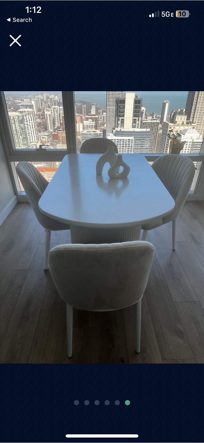 5-Piece Dining Set: White Table and Four Beige Chairs - photo 4