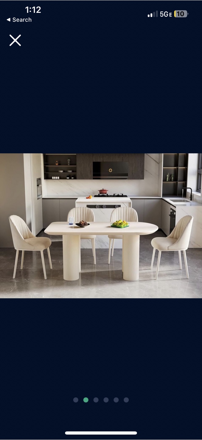 5-Piece Dining Set: White Table and Four Beige Chairs