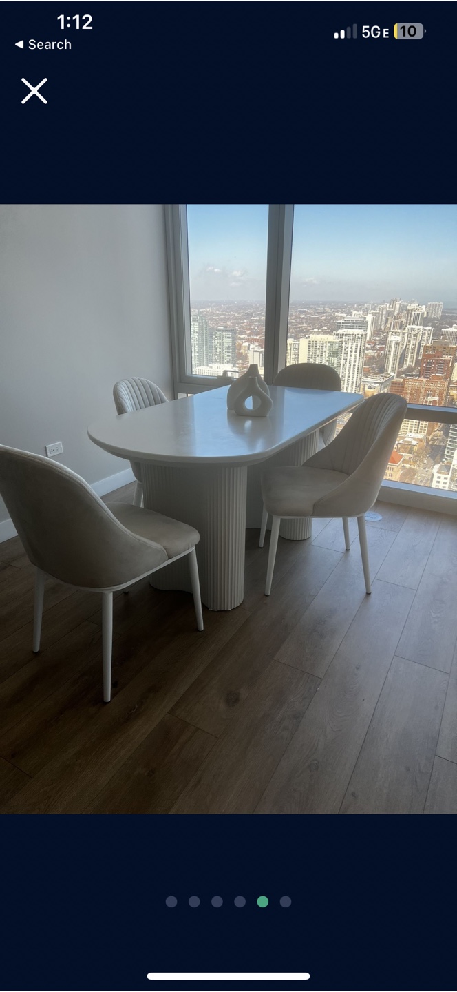 5-Piece Dining Set: White Table and Four Beige Chairs - photo 2