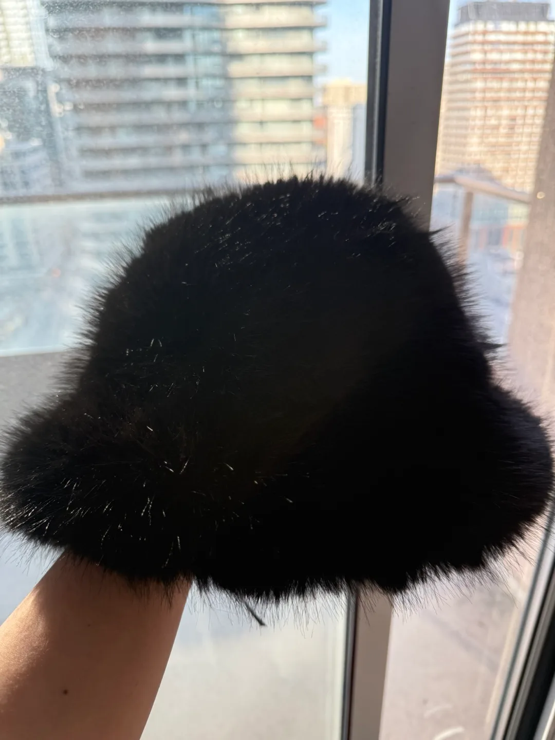 Black Faux Fur Bucket Hat thumbnail