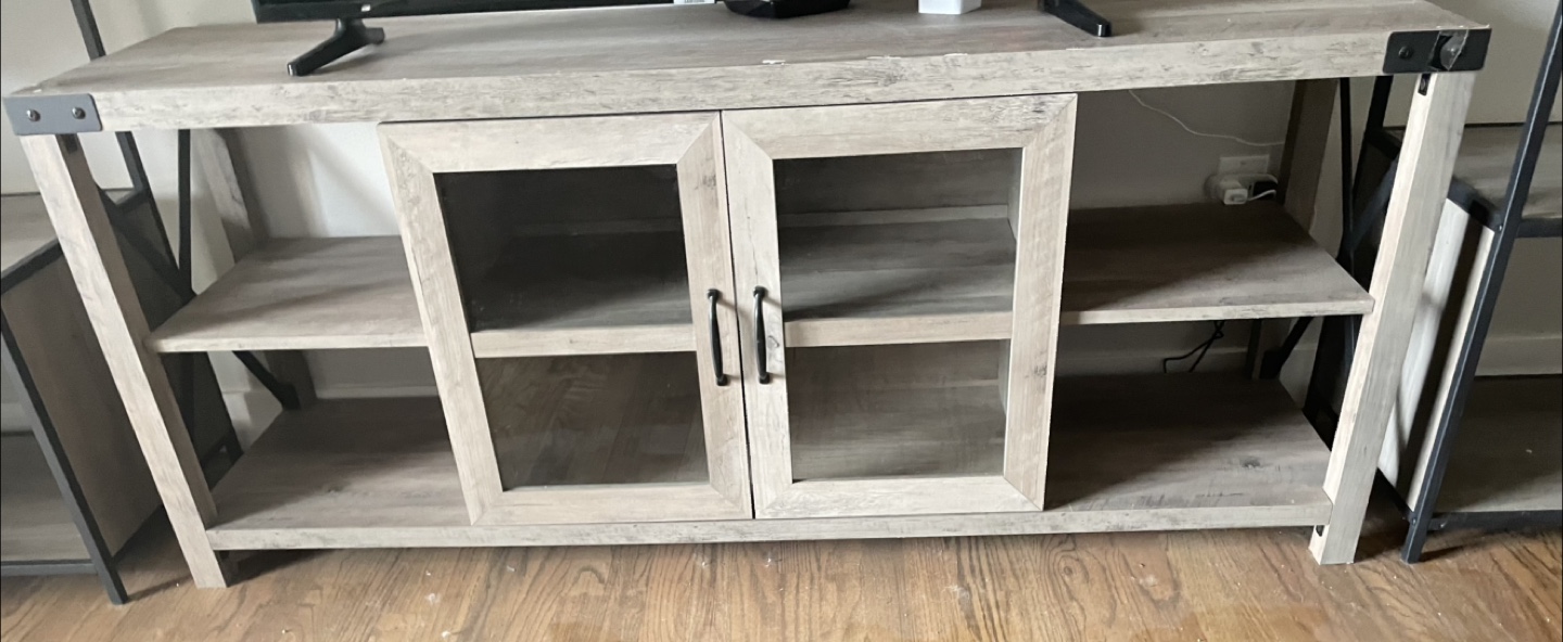Grey Wood TV Stand with Glass Doors - photo 3