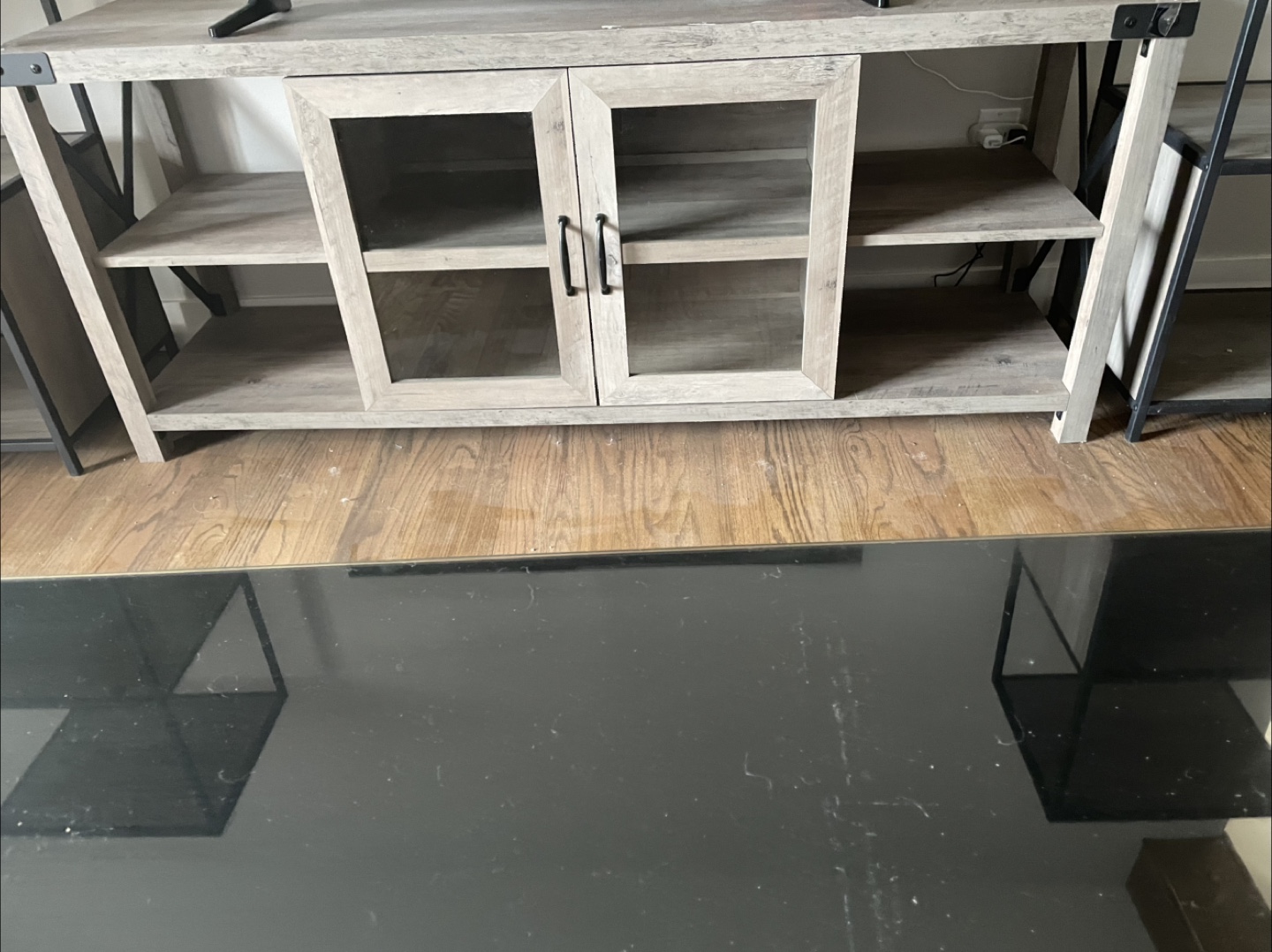 Grey Wood TV Stand with Glass Doors - photo 2