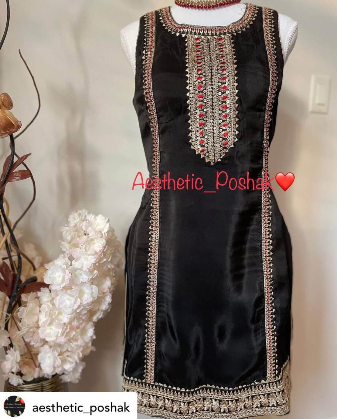 Black embroidered three-piece suit - photo 2