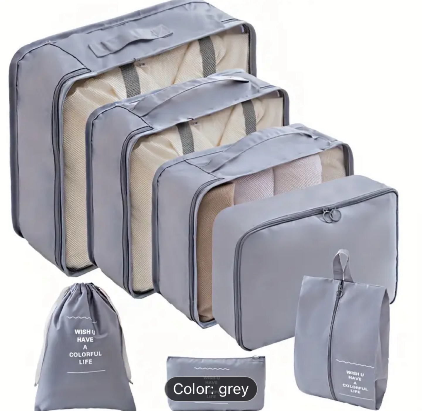 9 - Piece Grey Travel Packing Organiser Set