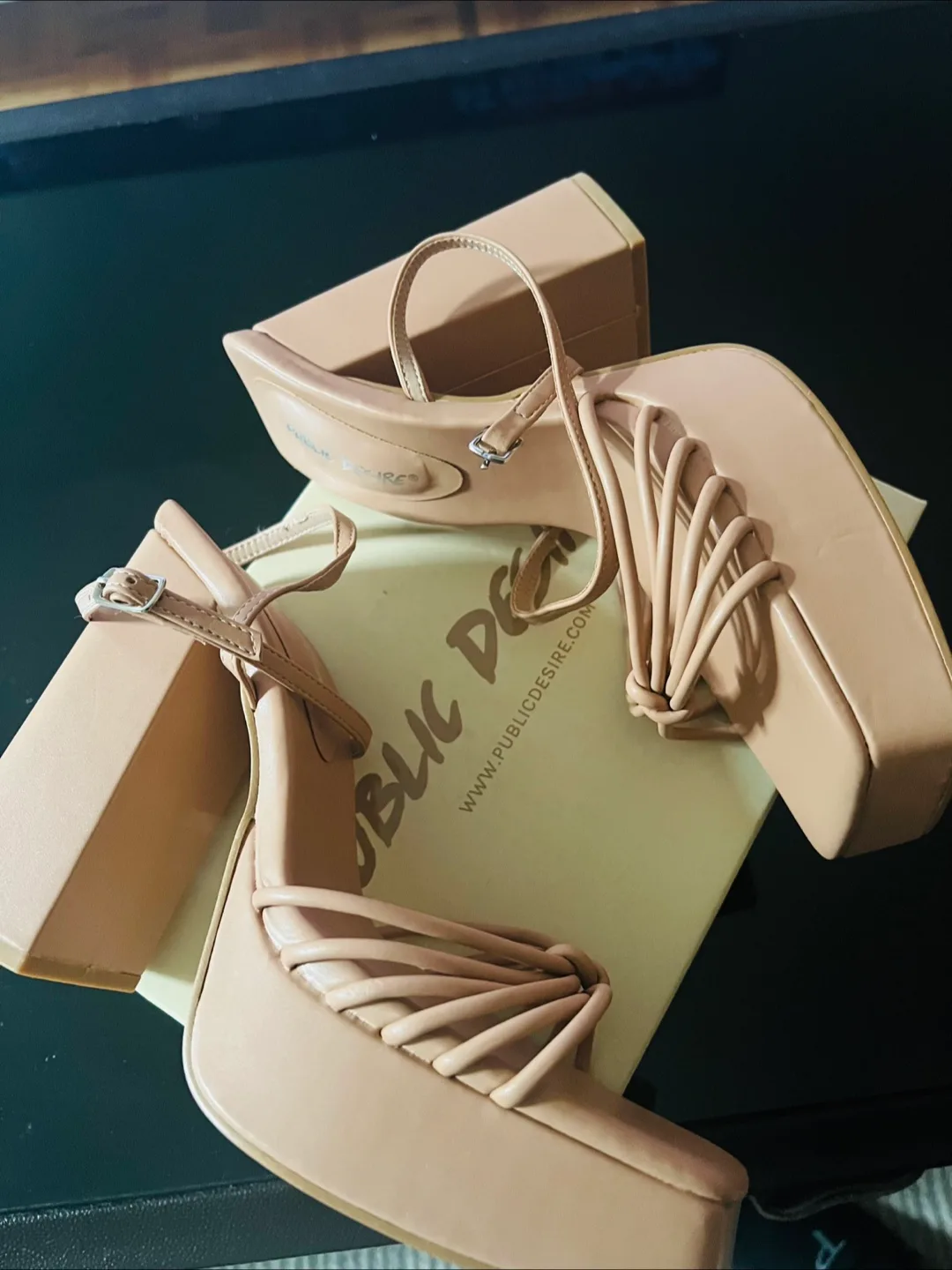 Public Desire Nude Chunky Heel Sandals image indicator(5)