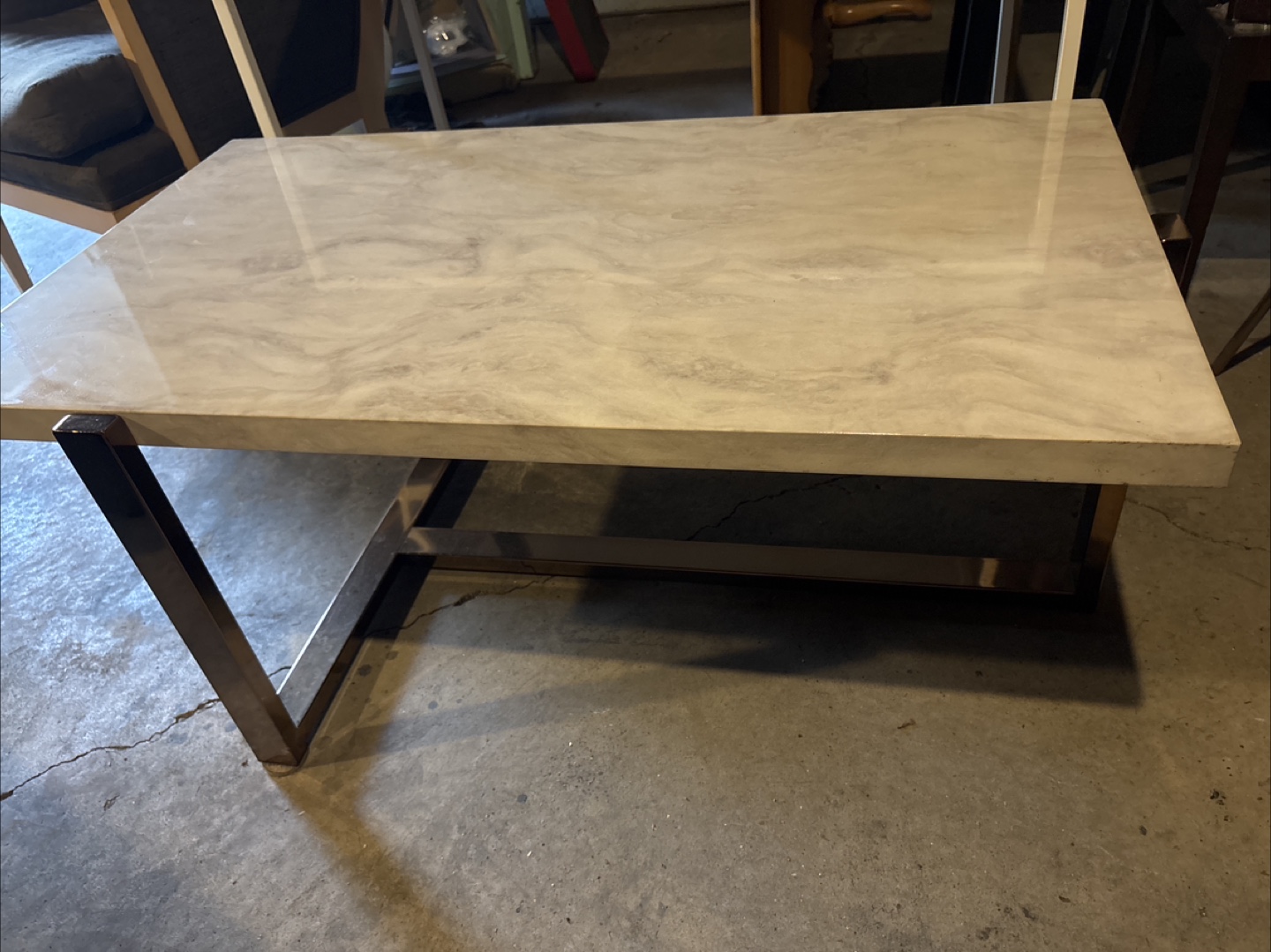 Modern Coffee Table with faux Marble Top and Metal Frame