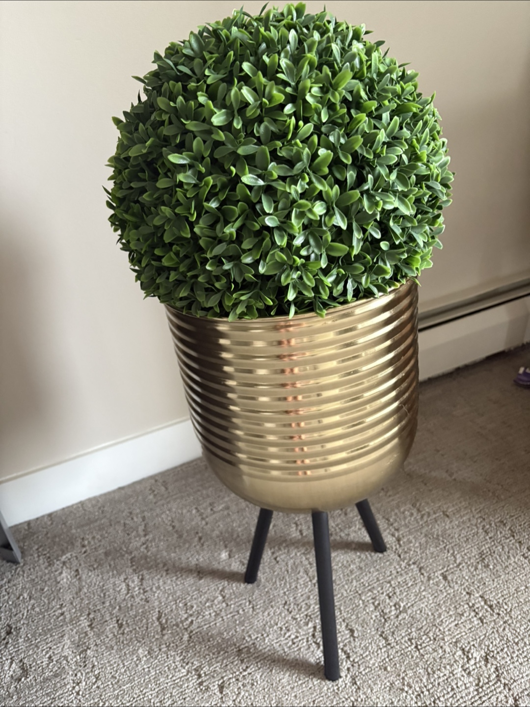 Artificial Boxwood Ball in Gold Tripod Planter