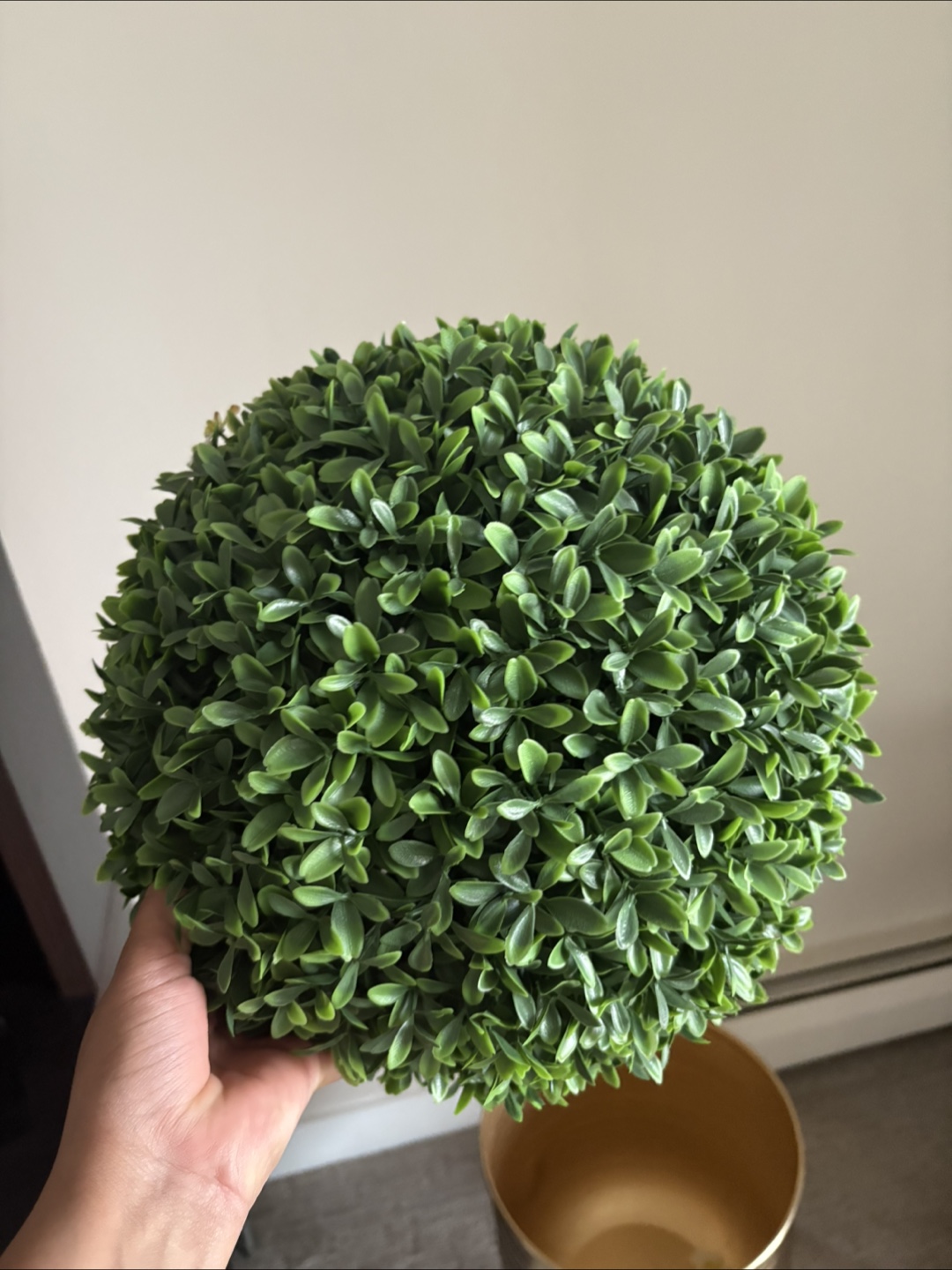 Artificial Boxwood Ball in Gold Tripod Planter - photo 4