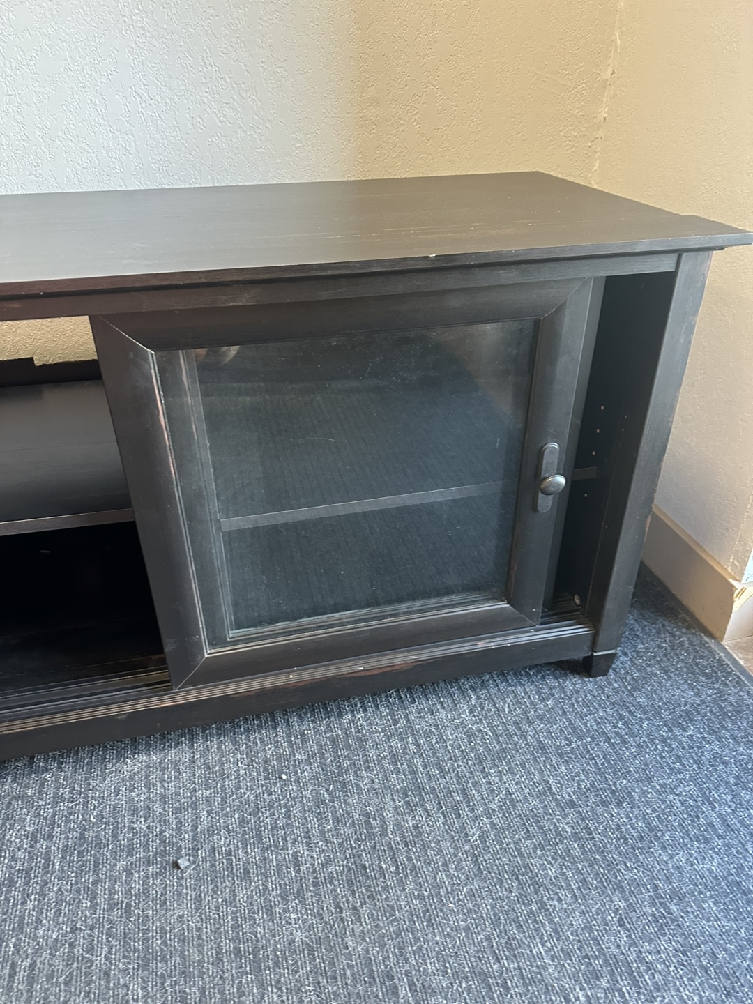 Dark brown TV Stand with Sliding Glass Door - photo 2