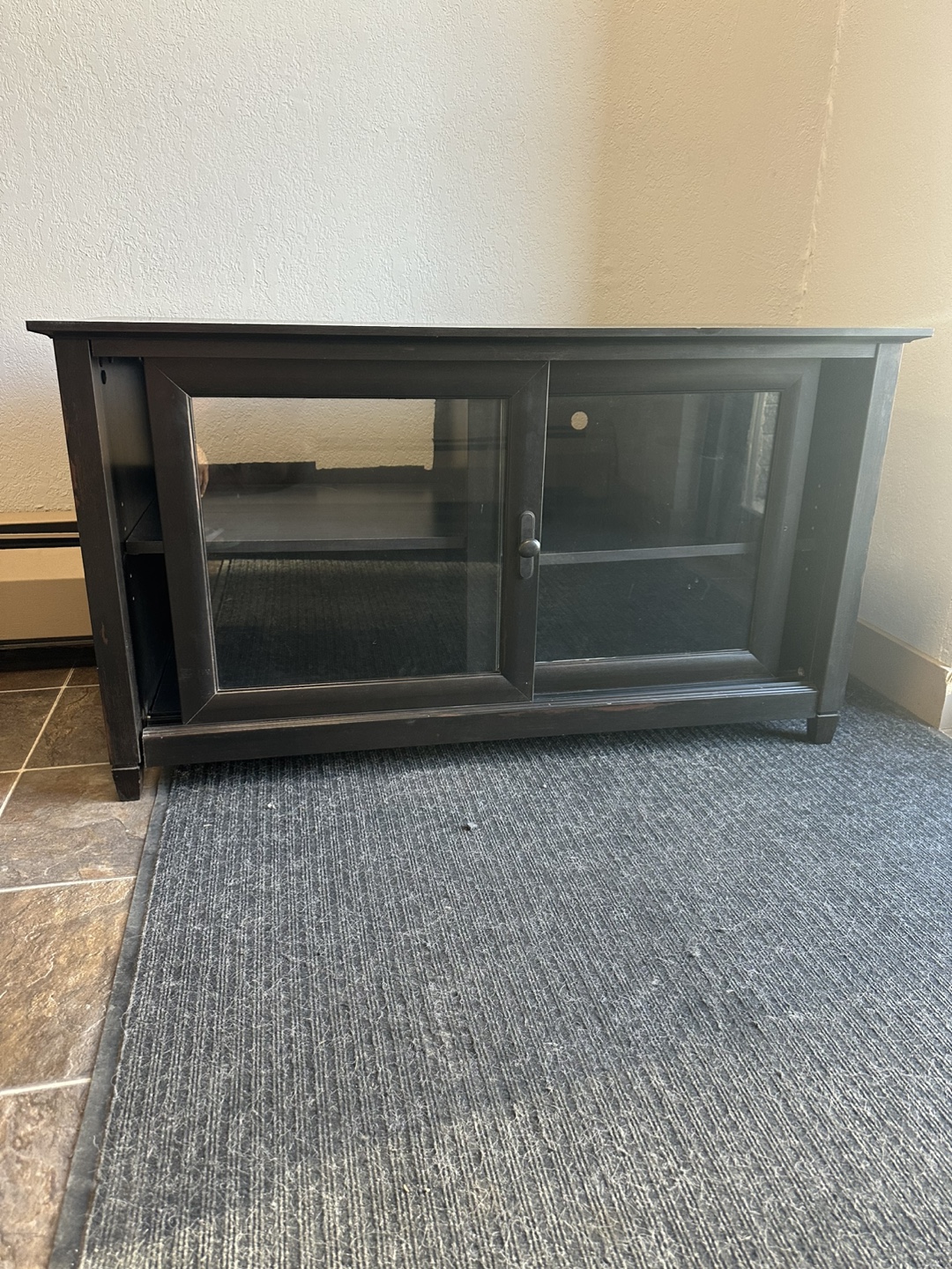 Dark brown TV Stand with Sliding Glass Door