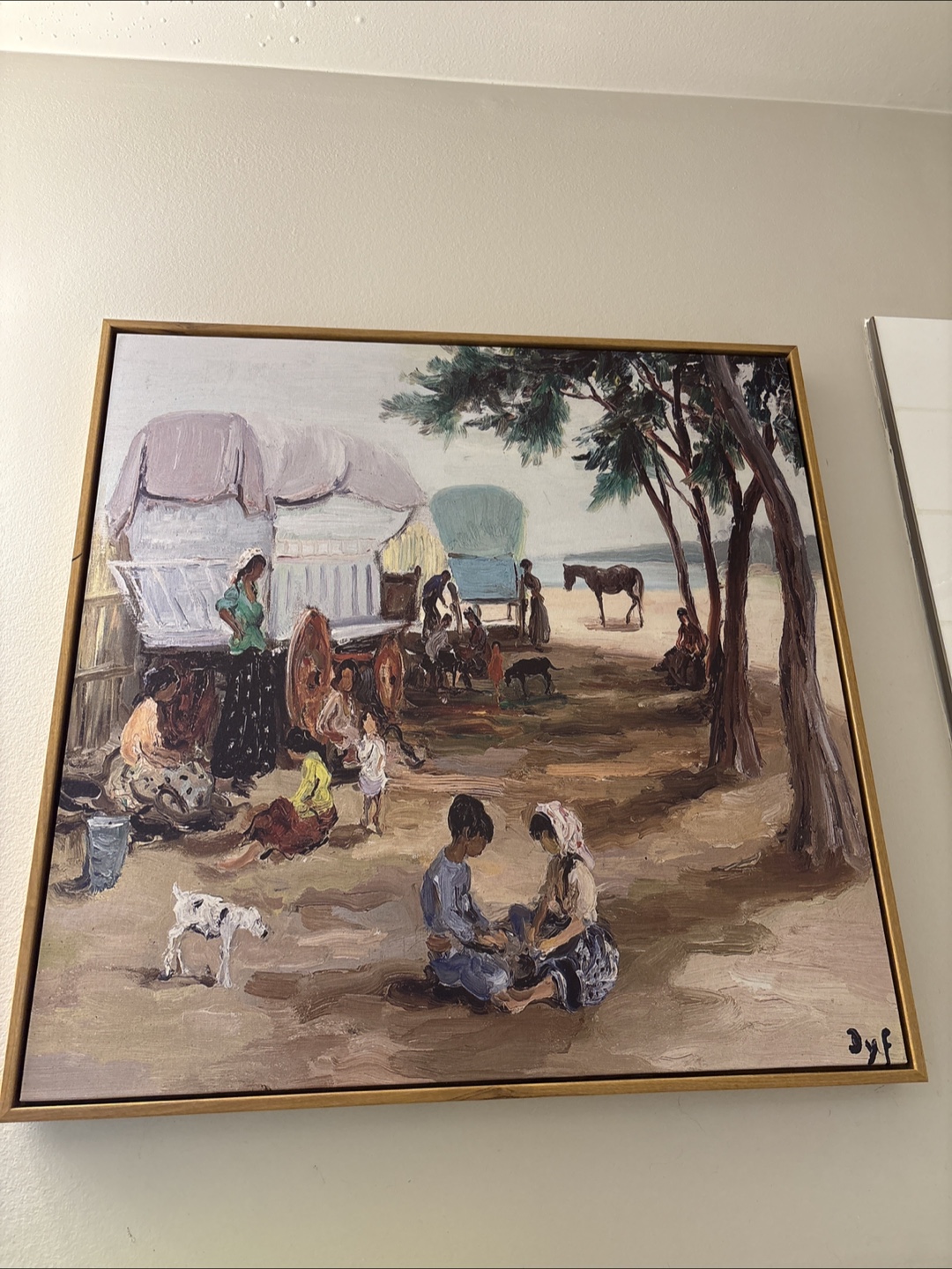 Vintage Framed Oil Painting of Romani People