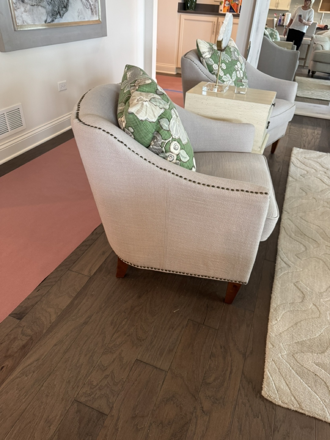 Pair of Beige Accent Chairs with Nailhead Trim - photo 5