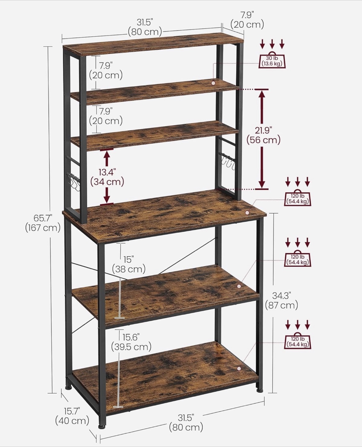 Rustic Brown Kitchen Baker's Rack with Black Metal Frame - photo 3