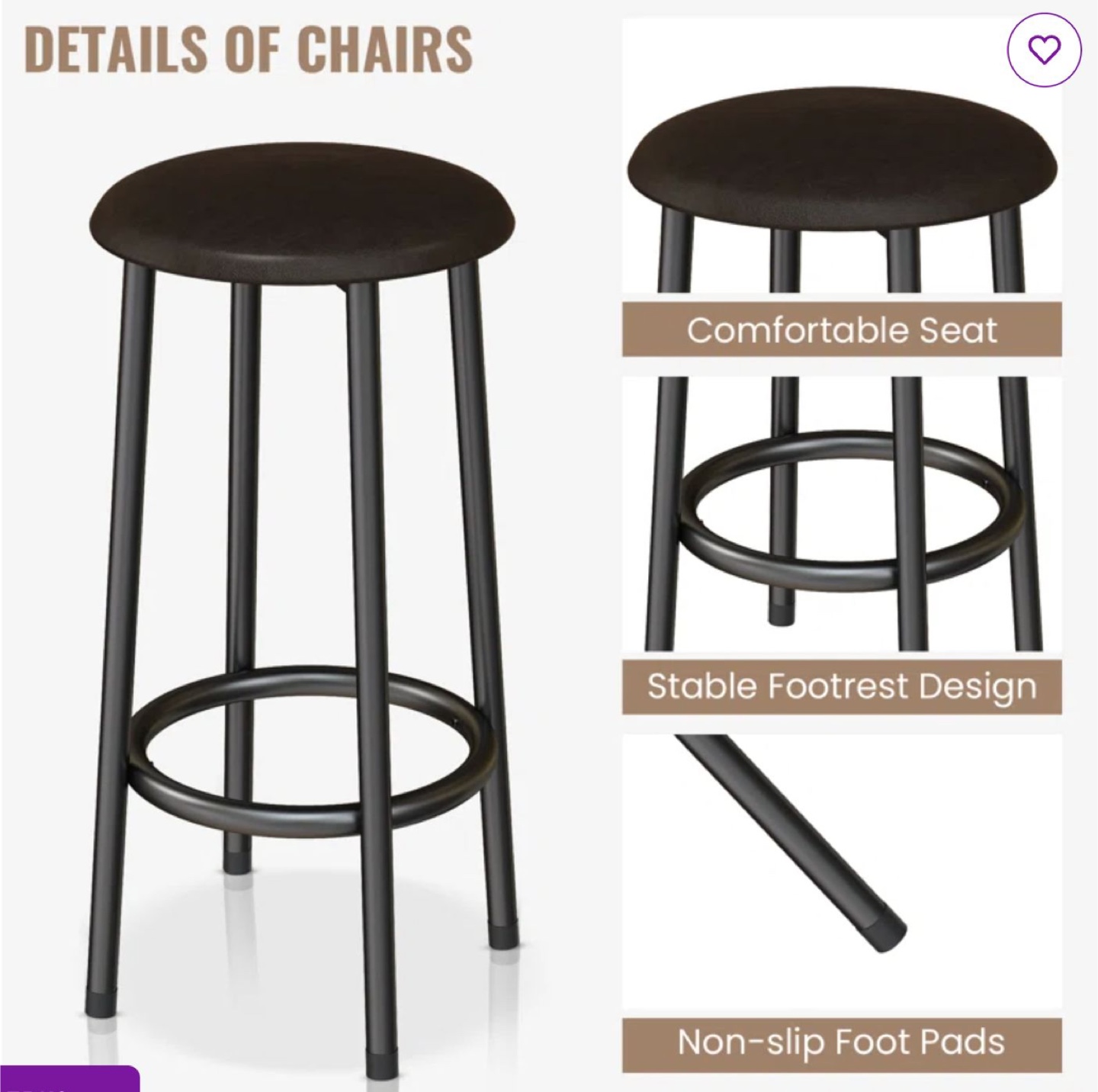 Kitchen Island with Two Stools - Marble Top & Black Frame - photo 3