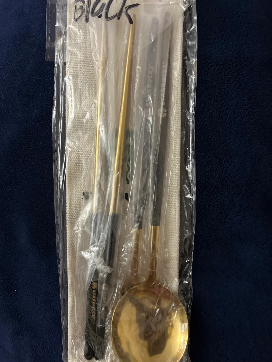 Starbucks Gold and Black Reusable Cutlery Set thumbnail