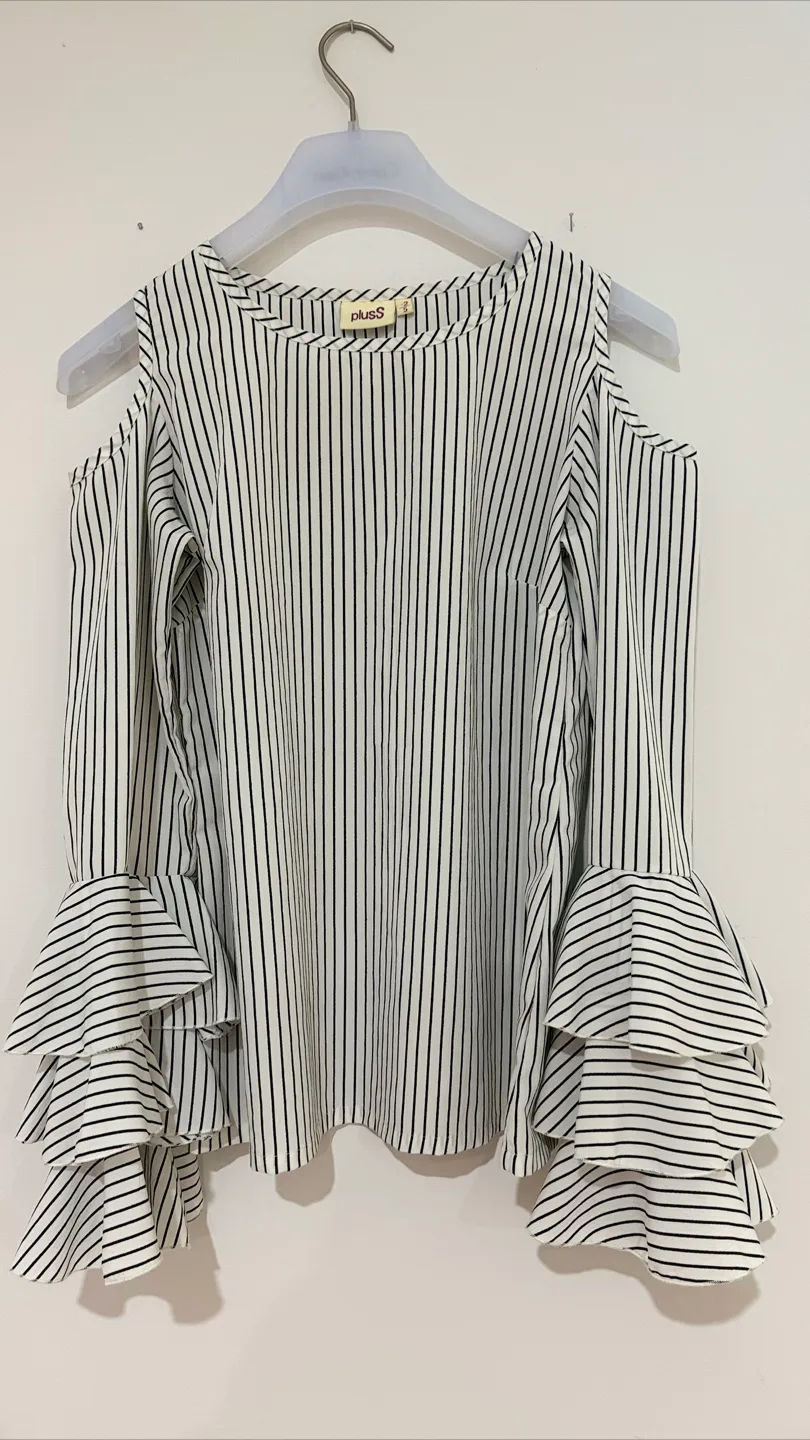 Plus S Women's Off-Shoulder Striped Blouse thumbnail