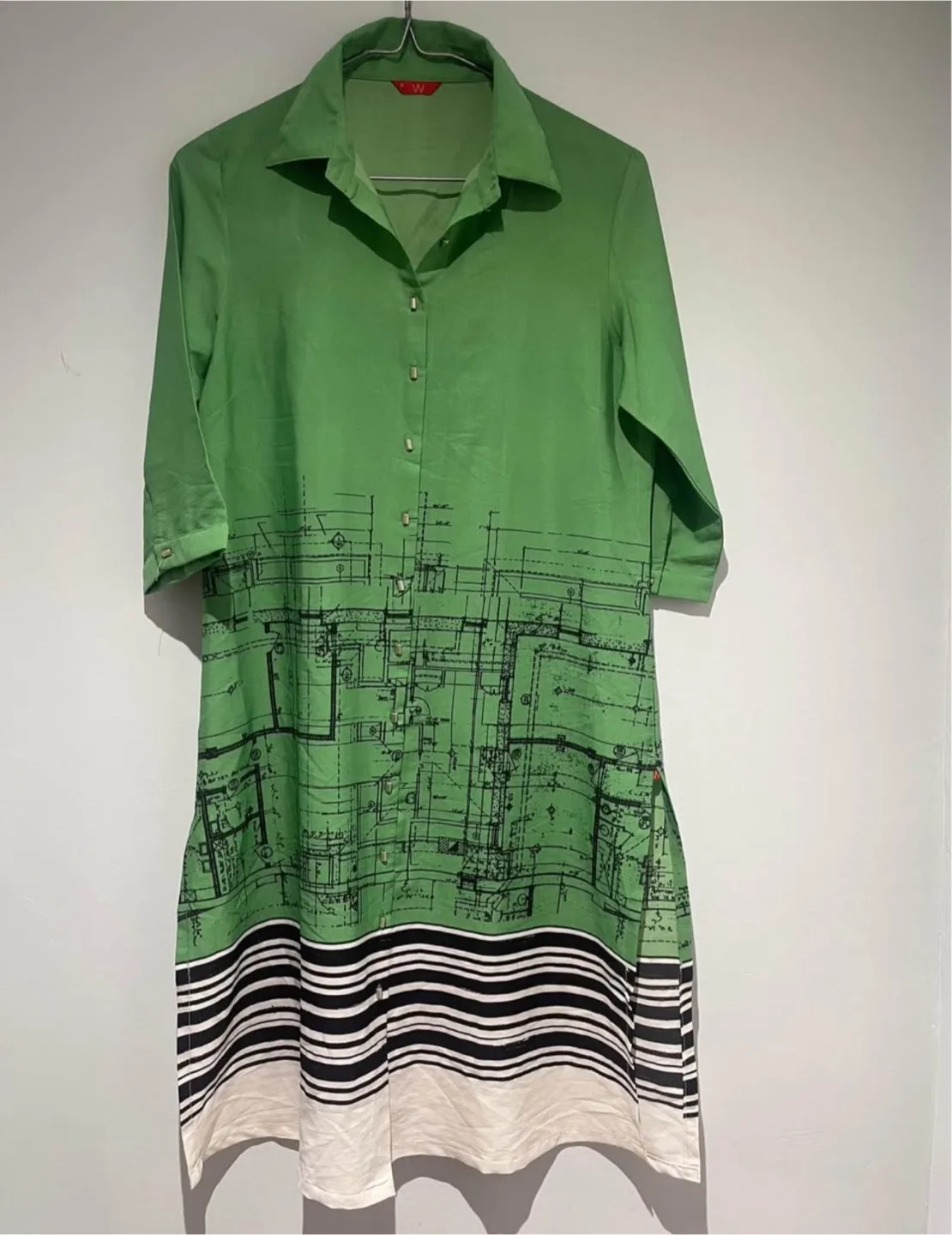 Women's Green Blueprint Print Tunic Shirt thumbnail