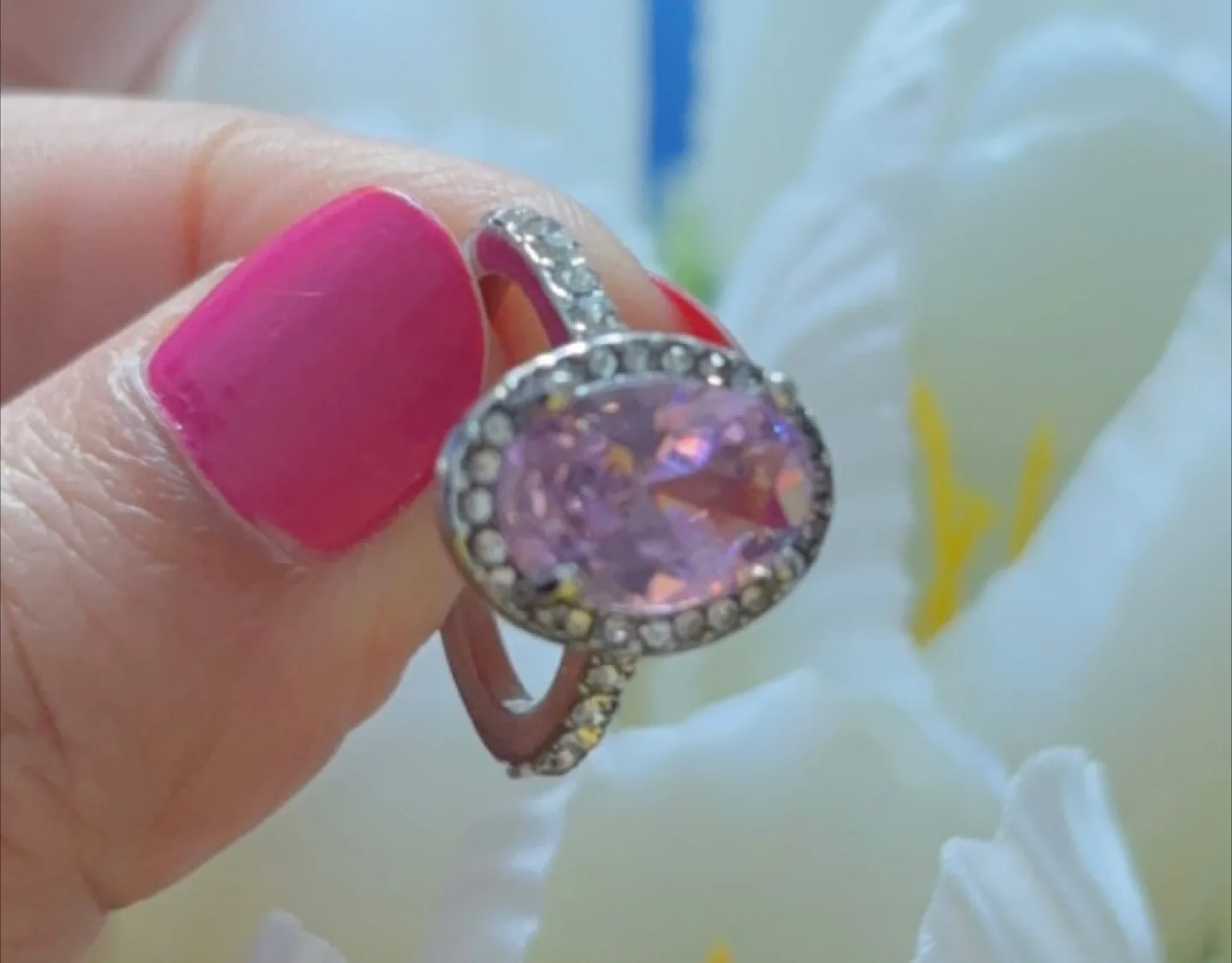 Elegant Pink Oval Ring with CZ Accents image indicator(2)