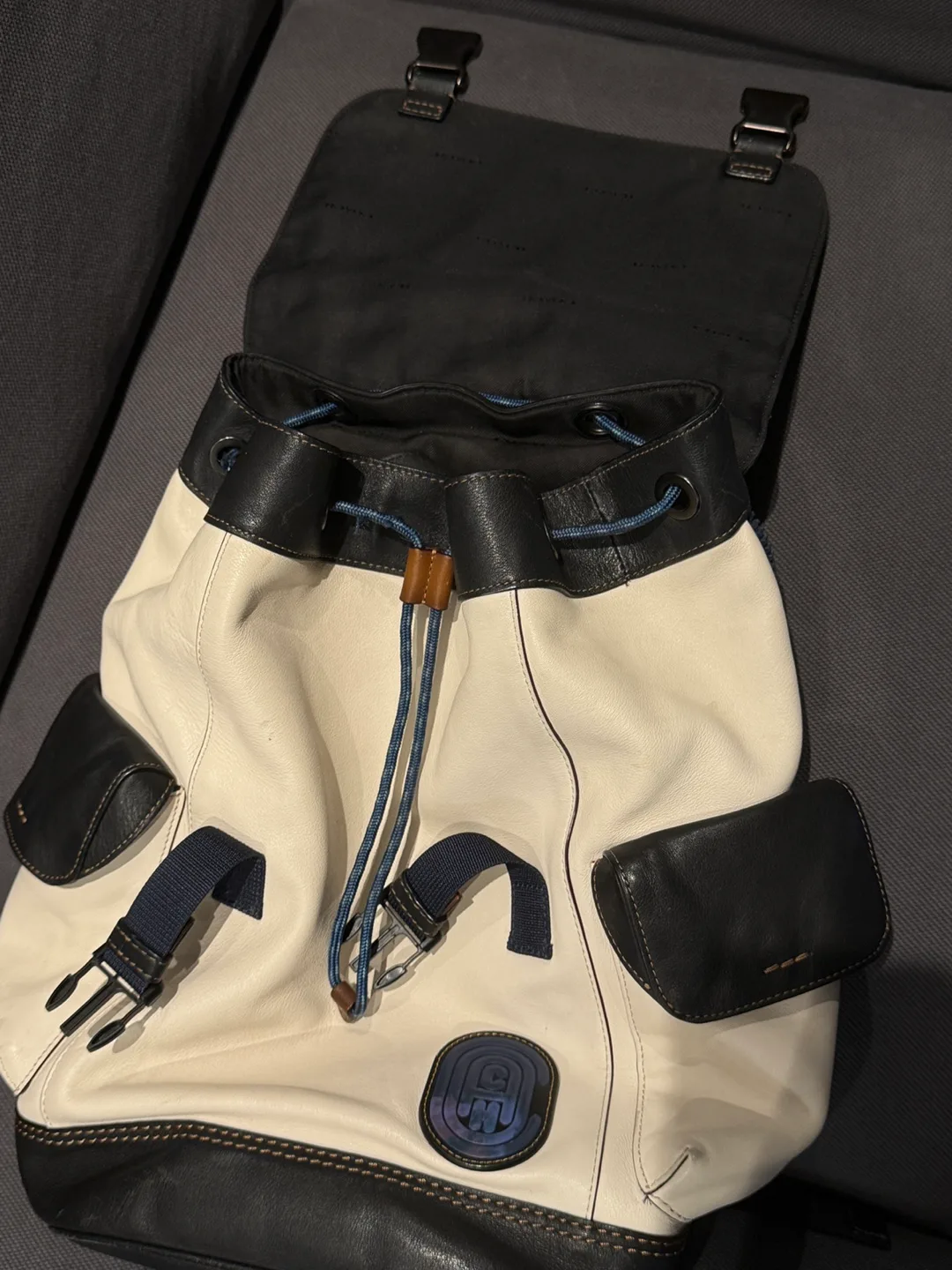 Coach Leather Backpack - Off-White & Black image indicator(5)