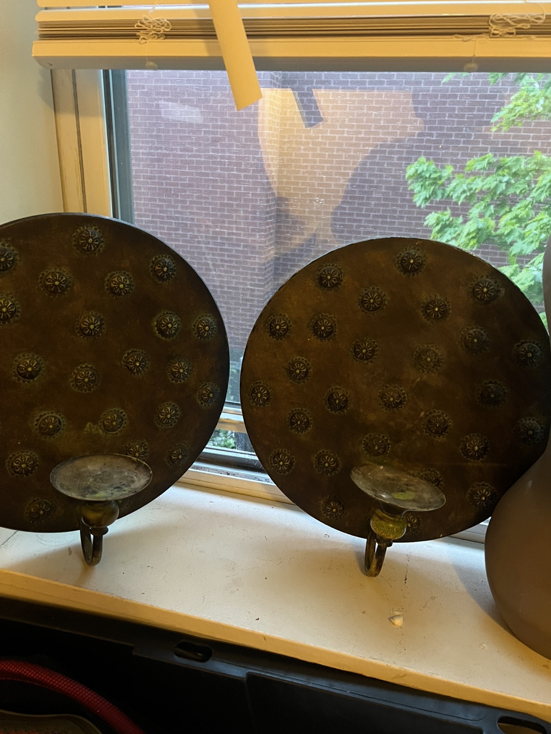 Pair of Antique Brass Wall Candle Holders