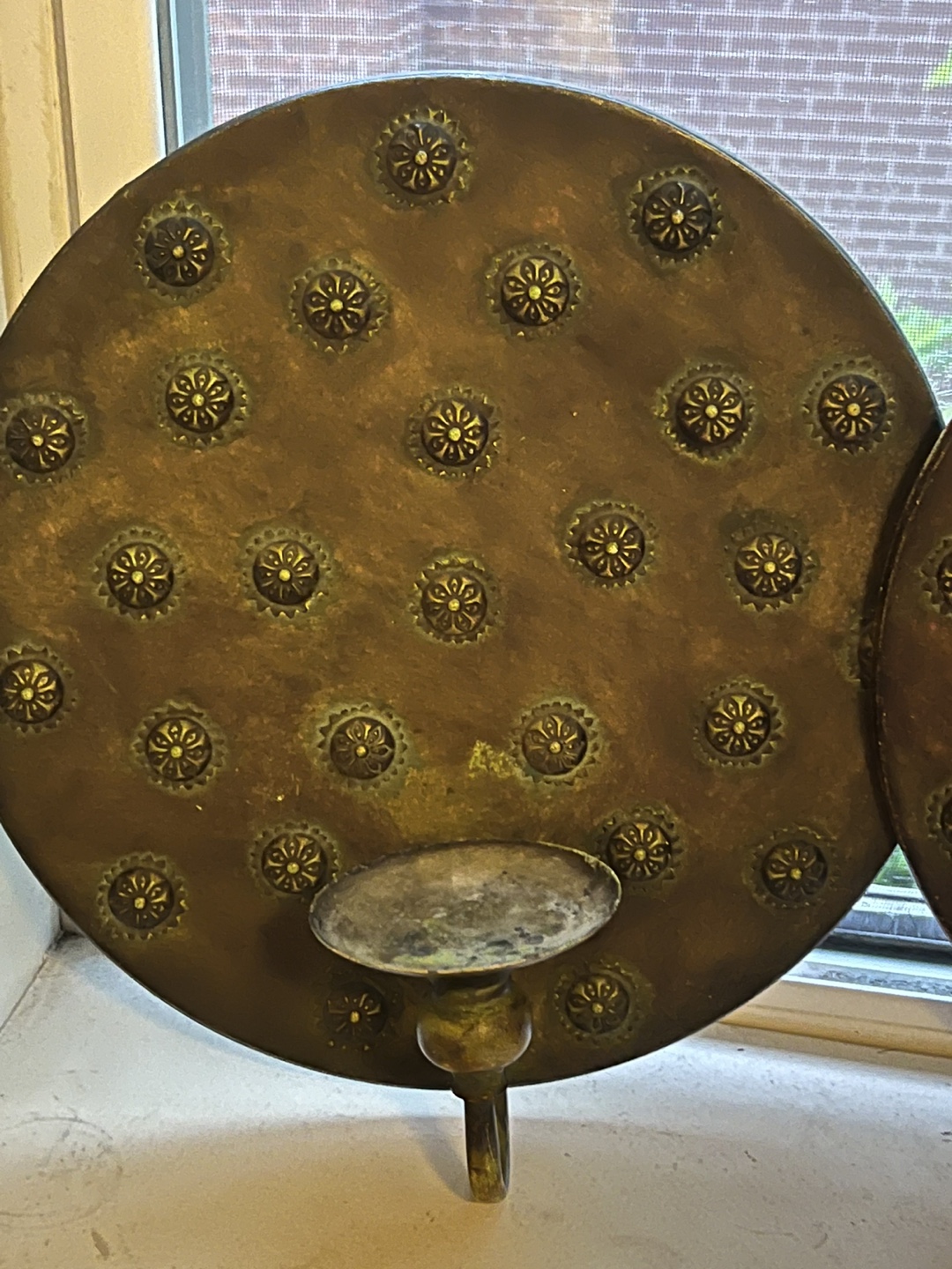 Pair of Antique Brass Wall Candle Holders - photo 2