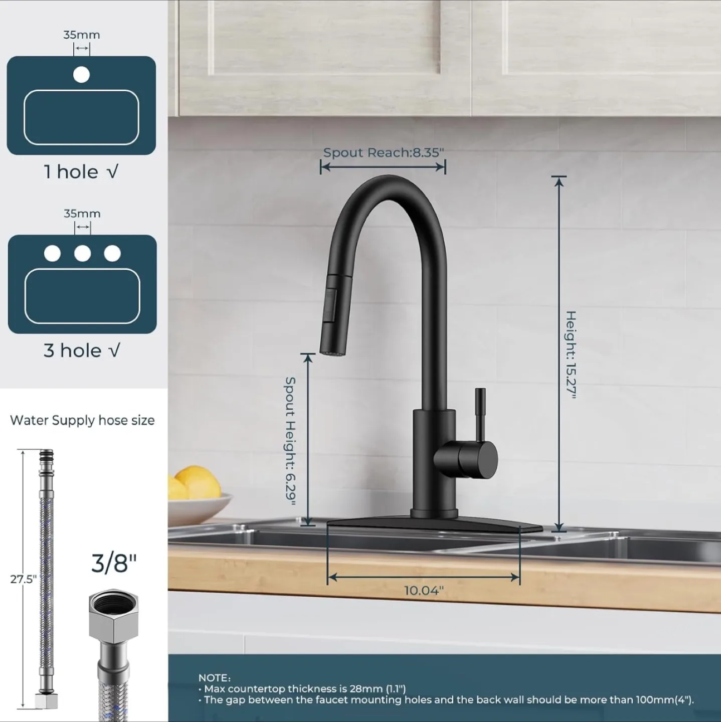 Black Pull-Down Kitchen Faucet with Spray and Stream Modes image indicator(2)