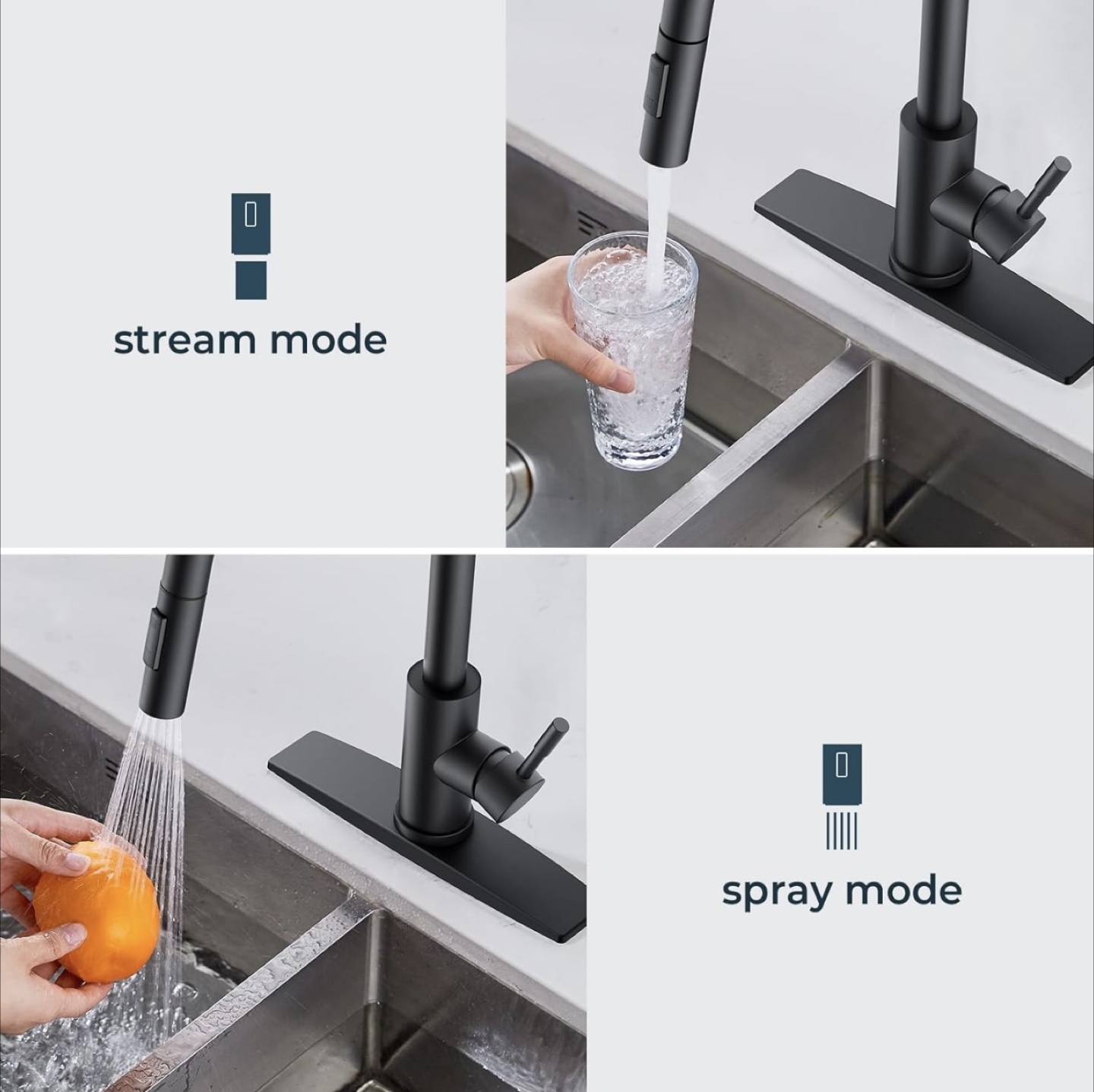 Black Pull-Down Kitchen Faucet with Spray and Stream Modes - photo 4