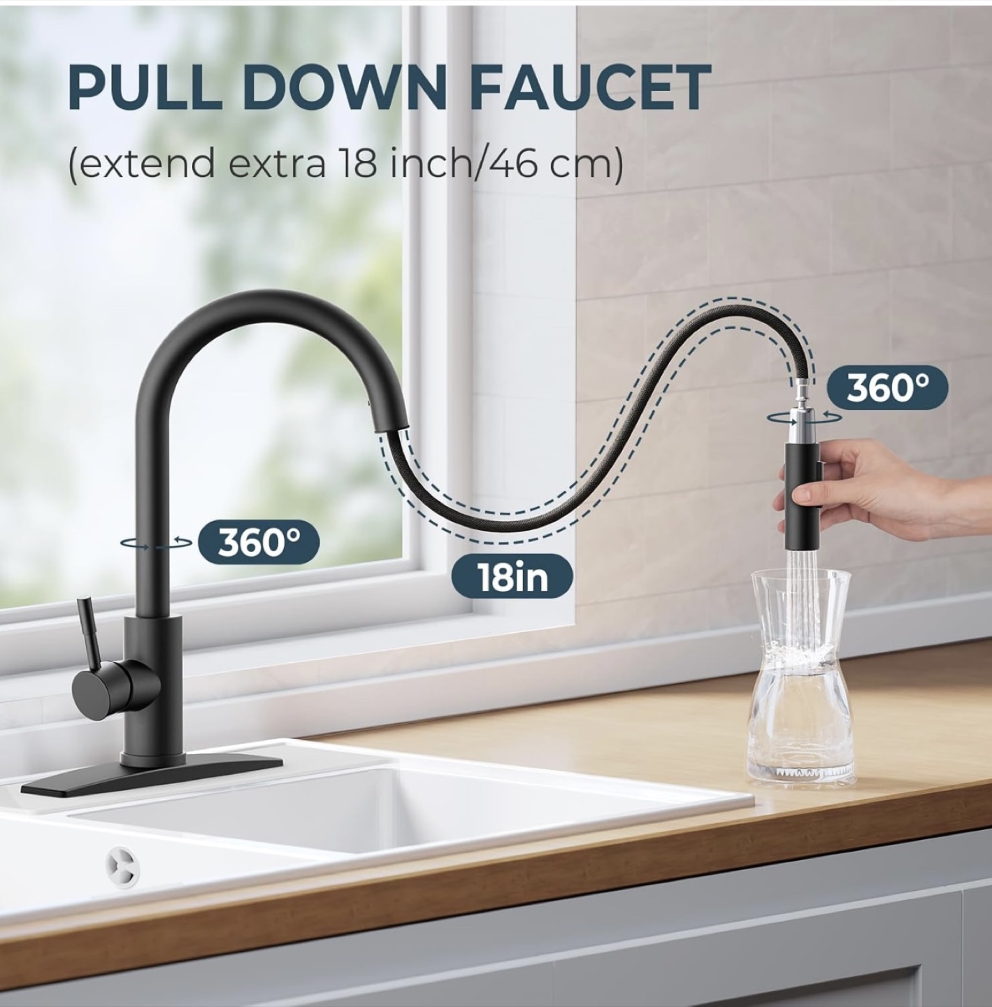 Black Pull-Down Kitchen Faucet with Spray and Stream Modes - photo 3